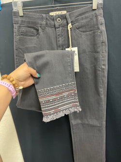 Charlie B grey embroidered skinny jeans