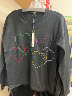 Charlie B black v neck hearts sweater