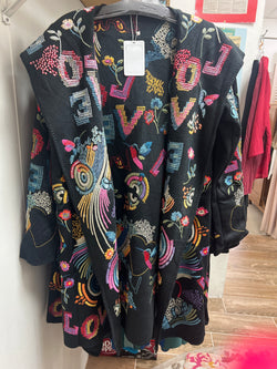 Adore black embroidered hoodie duster