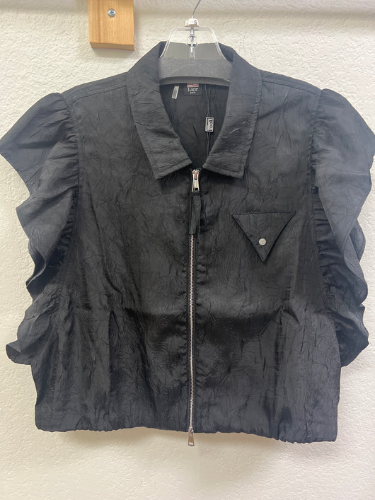 Lior black crinkle zip up ruffle jacket