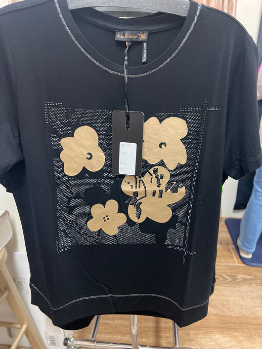 Jane & John black tee w/gold & rhinestones