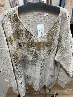 Amorosa beige foiled sweater