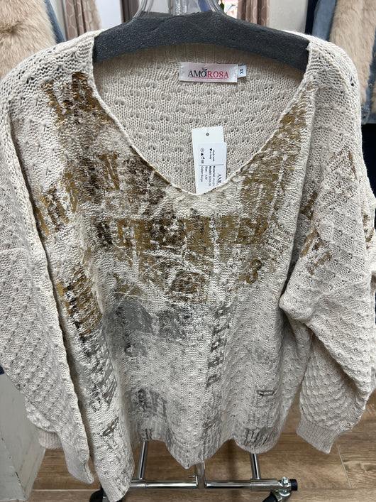 Amorosa beige foiled sweater