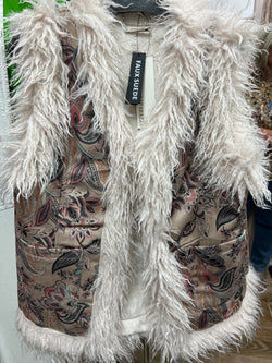 BIZ taupe suede paisley fur vest