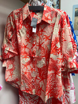 Boho Chic coral reef print blouse