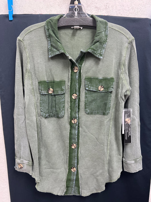 Tribal clover leaf green cotton shacket