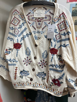Caite cream embroidered cardi