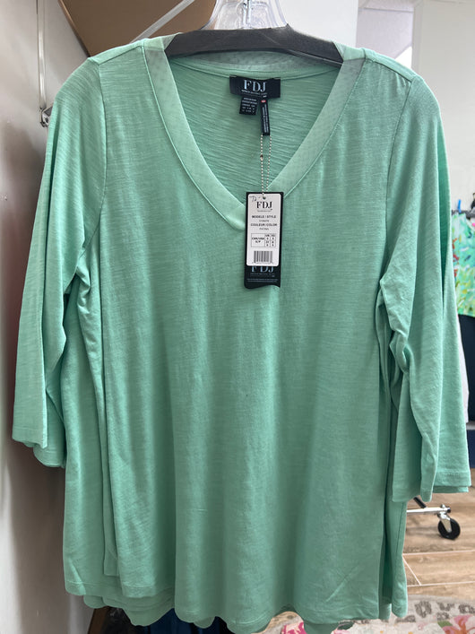 FDJ v neck 3/4 top w/ sheer trim patina green