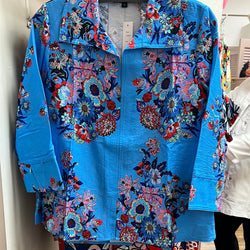 Boho chic blue floral shirt