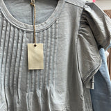 Easel ice blue pleated ruffle top