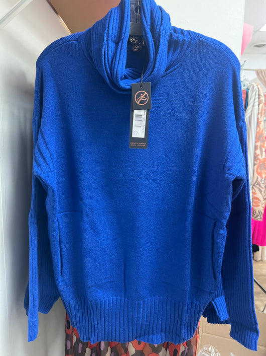 Renuar cowl turtleneck tunic sweater lapis blue