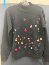 Charlie B black mock neck flowers sweater