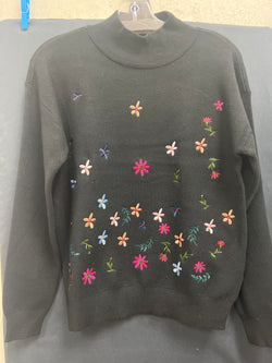 Charlie B black mock neck flowers sweater