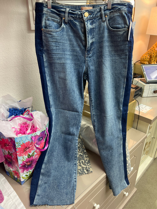 KUT Kelsey ankle flare dark stripe jeans
