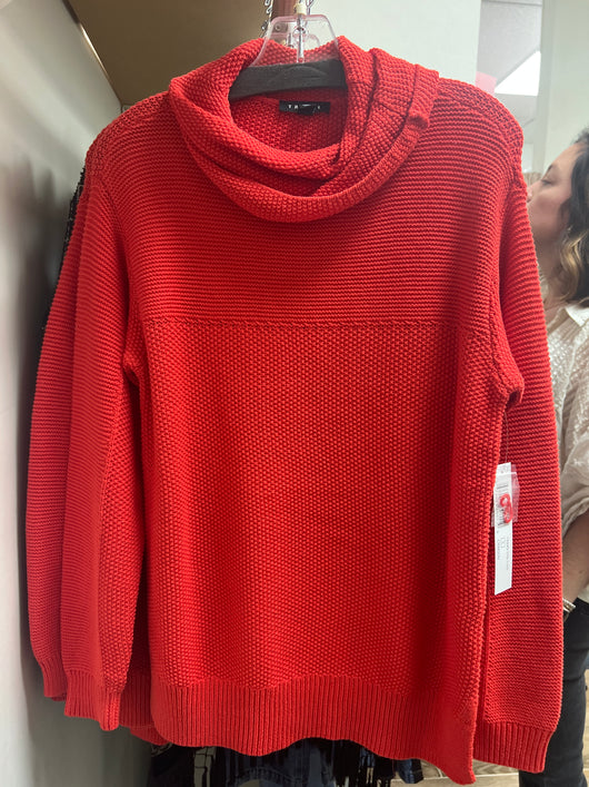 Tribal crimson red cowl neck textured sweater