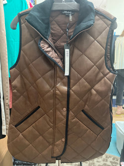 Charlie B cognac black quilted leather vest