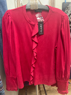APNY faux suede red ruffle top