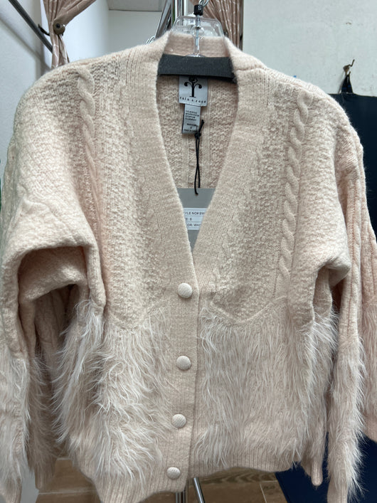 Rain & Rose cream feathery sweater cardigan