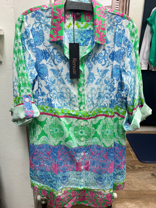 Renuar aquamarine combo print tunic