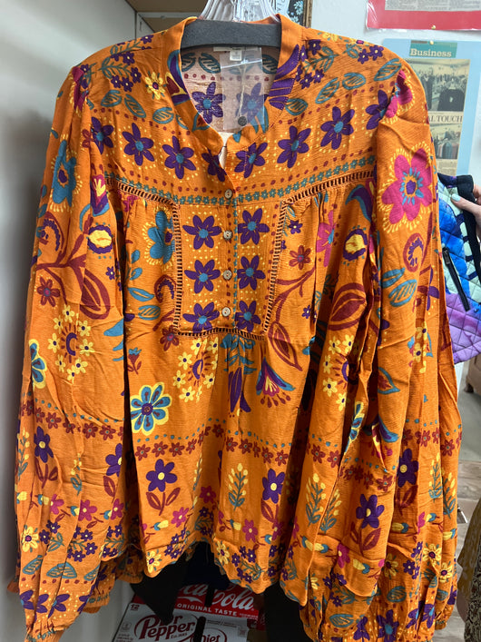 Easel orange floral print blouse