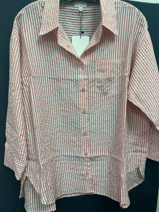 JOH button up stripe rhinestone shirt pink