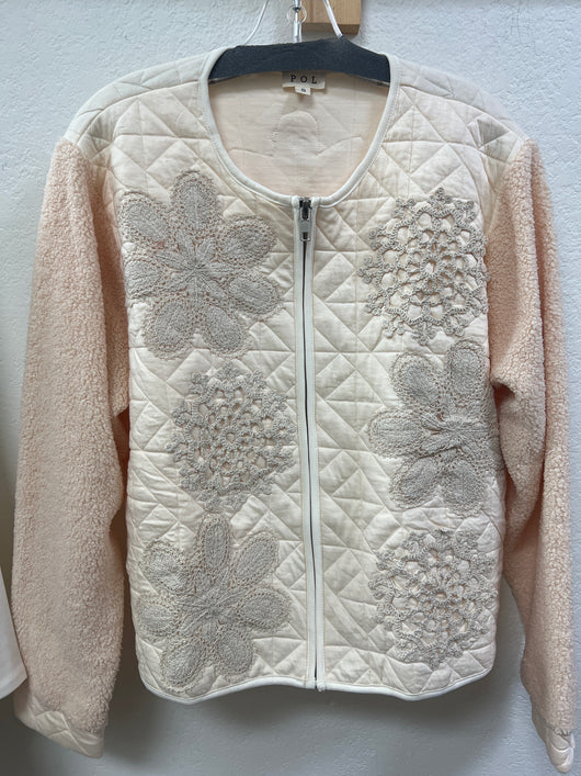 POL cream embroidered zip up jacket