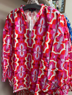 Boho Chic pink red 3/4 blouse