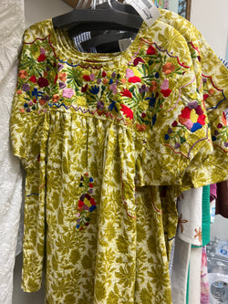 ANU lime floral embroidered top