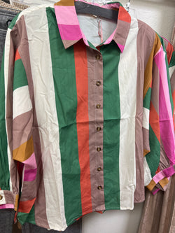 Entro button up multi stripe blouse