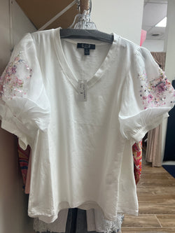AZI puff sleeve sequins top white