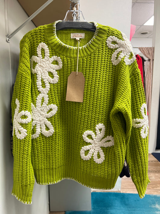 Listicle chartreuse chunky floral sweater