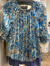 AZI blue multi pleated blouse