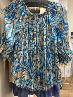 AZI blue multi pleated blouse