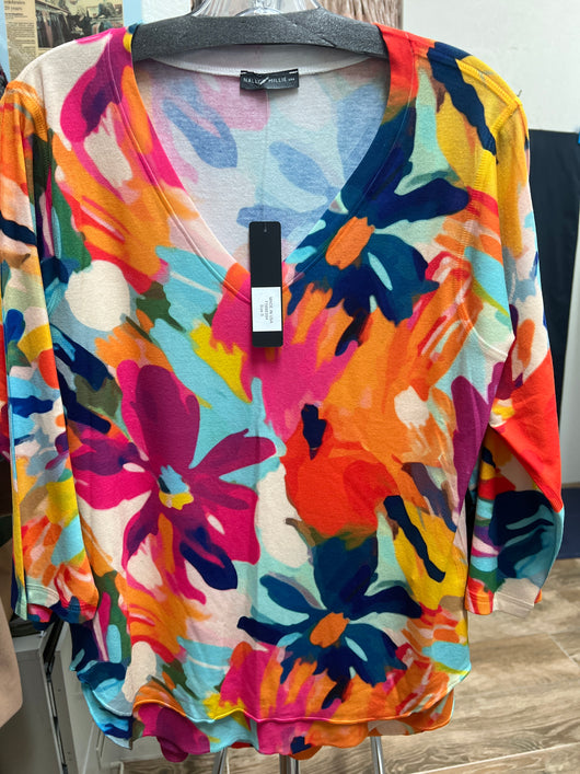 Nally & Millie bright floral v neck top