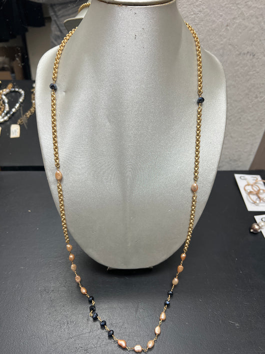 Michele Busch gold pearl necklace