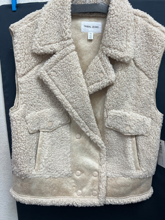 Tribal beige latte snap Sherpa vest
