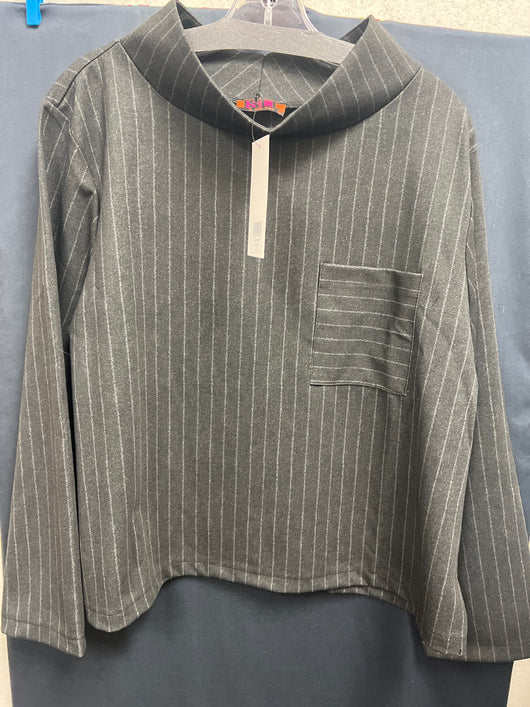 Isle NYC charcoal pinstripe cowl neck blouse