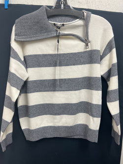Charlie B Side Zip Turtle Neck Grey White