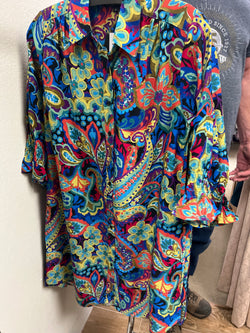 Boho chic blue green multi dress