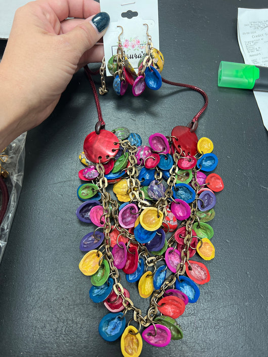 Rainbow multi necklace & earring set