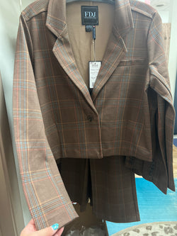 FDJ brown plaid ponte knit blazer