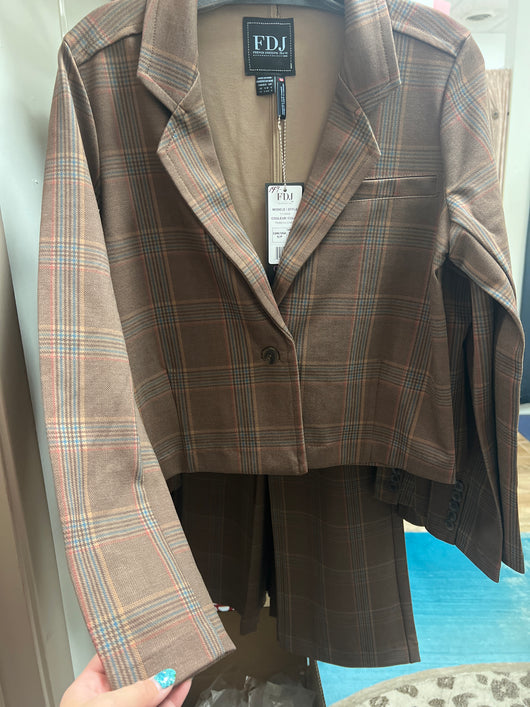 FDJ brown plaid ponte knit blazer