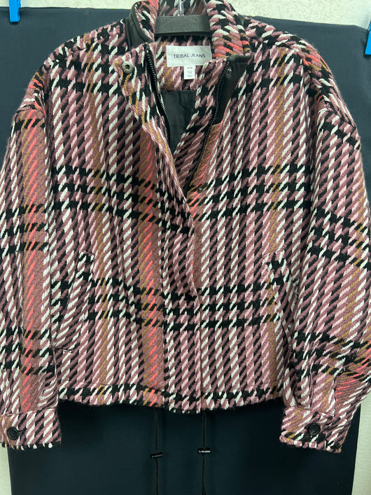 Tribal deep rose houndstooth yarn dye jacket