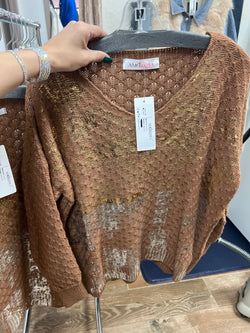 Amorosa camel foiled sweater