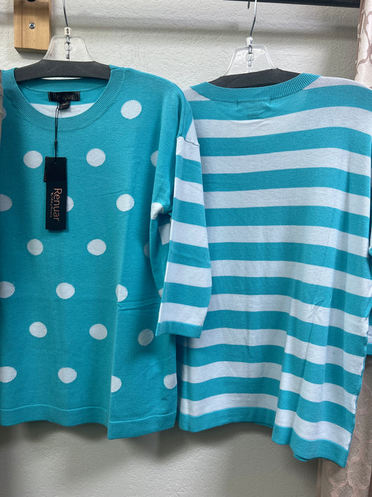 Renuar 3/4 sweater stripes & polka dots aquamarine combo