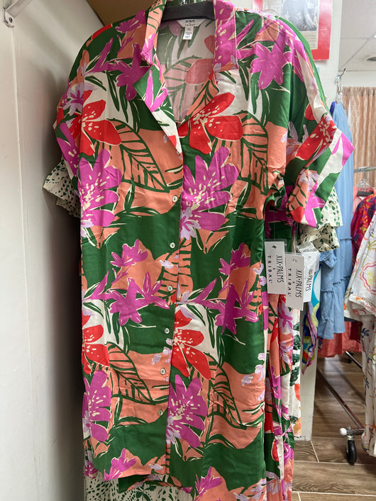 Tribal Cartagena tropical print shirt dress