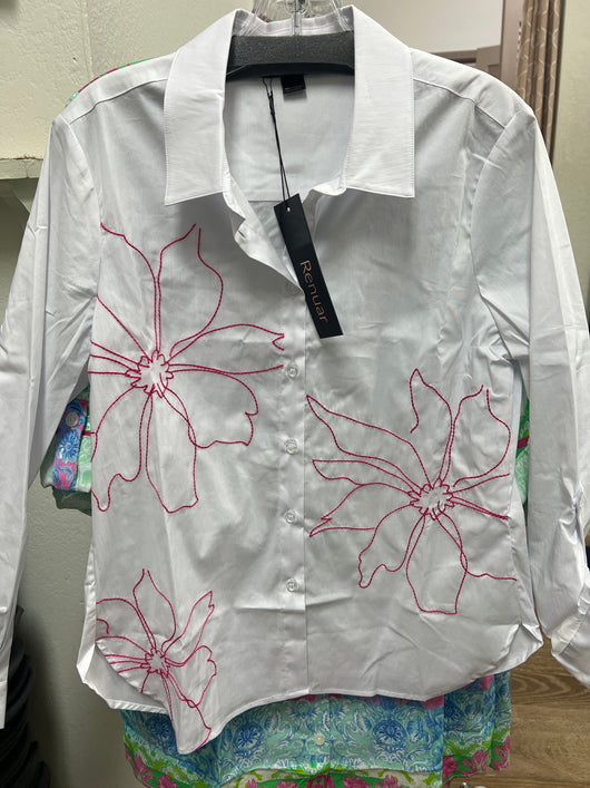 Renuar white shirt watermelon combo flowers