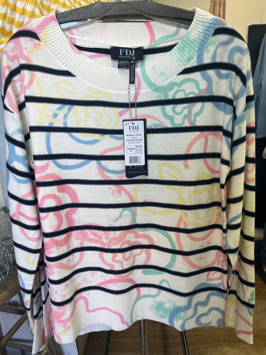 FDJ navy stripe rosette print sweater