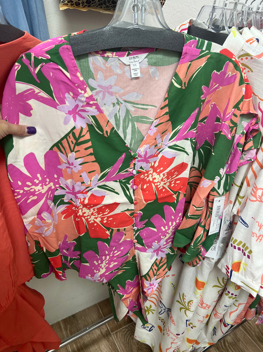 Tribal cartagena print tie front blouse