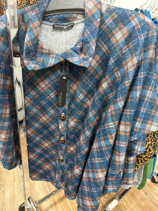 Nally & Millie blue plaid poncho